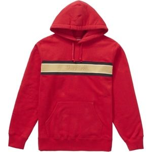 Supreme Chest Stripe Logo Hooded Sweater (Red) XL